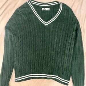 Hollister Green V-Neck Sweater with White Trim